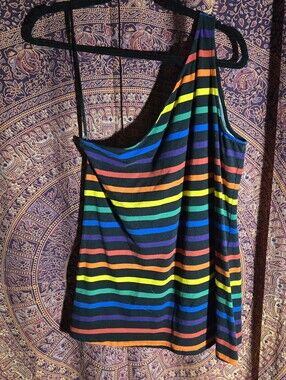 Torrid Rainbow Striped One-Shoulder Tank Top